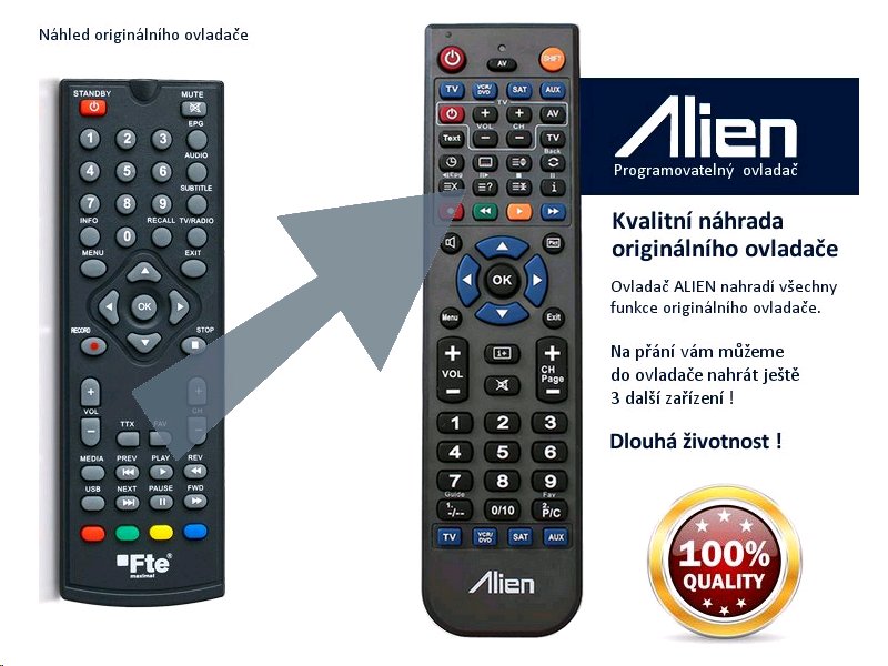 Diaľkový ovládač ALIEN FTE MAX T200 HD náhrada