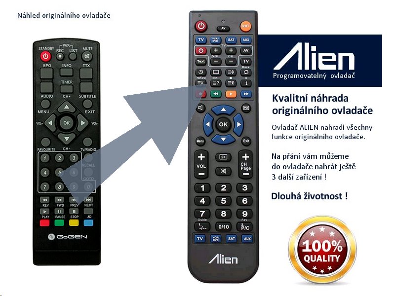 Diaľkový ovládač ALIEN GoGEN DVB 272 T2 PVR