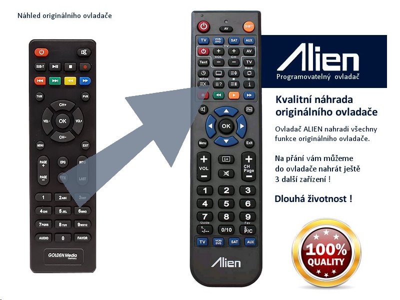 Diaľkový ovládač ALIEN Golden Media Mania 818 - náhrada