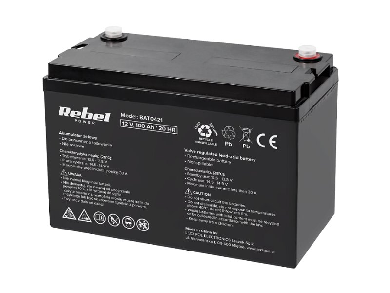 Baterie olověná 12V /100 Ah Rebel BAT0421