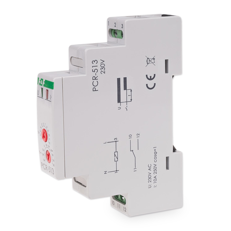 Relé časové F&F PCR-513 230V, 10A, pro zpožděné zapnutí, na DIN lištu