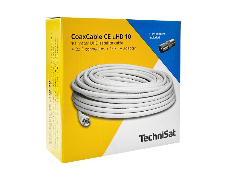 Kabel koaxiální TechniSat CABLE CE UHD-10 / 10 m / 6,8 mm / bílý / 2 x F,  redukce F do TV