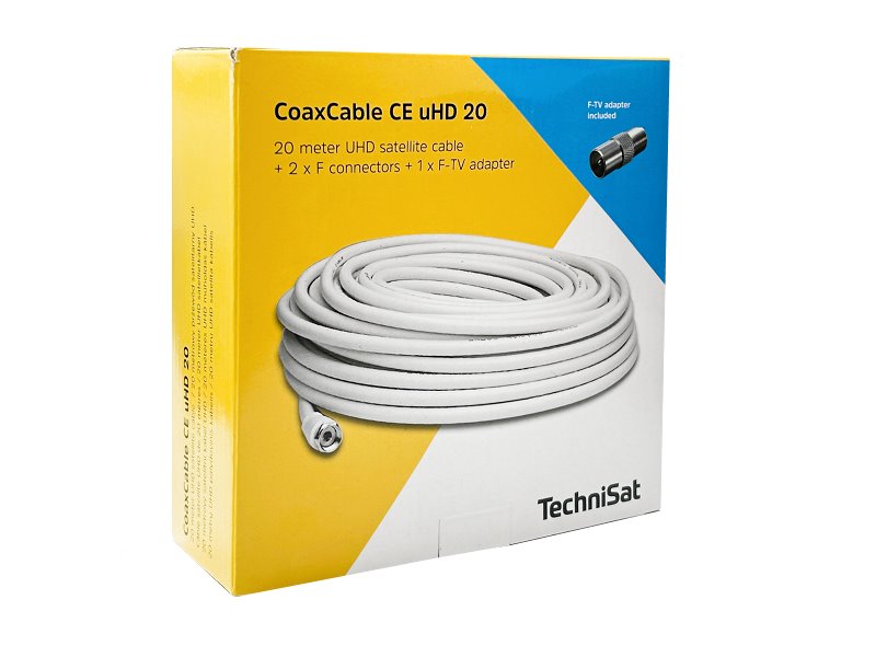 Kabel koaxiální TechniSat CABLE CE UHD-20 / 20 m / 6,8 mm / bílý / 2 x F, redukce F do TV