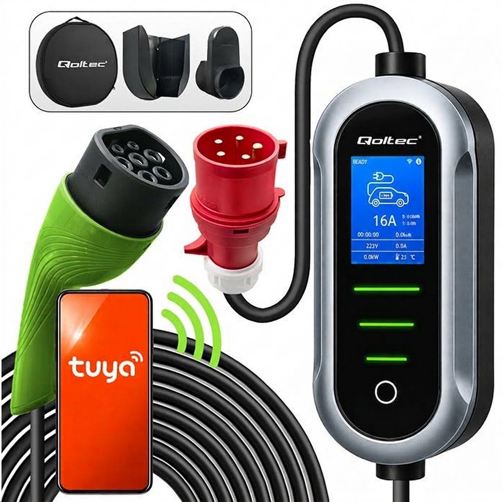 Přenosná nabíječka Qoltec 52720 5m /16A, 400V, CEE 5pin - Type 2, Wi-Fi/