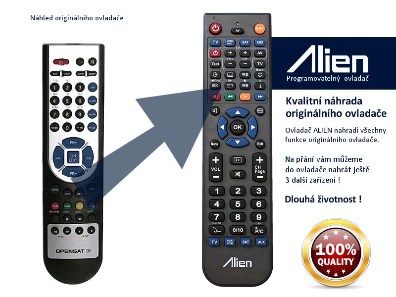 Diaľkový ovládač ALIEN Opensat 4000 HD PVR